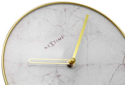 Nextime Ne-5222Wi - Tafelklok - Ø 20 Cm - Glas / Metaal - Wit - 'Marble'