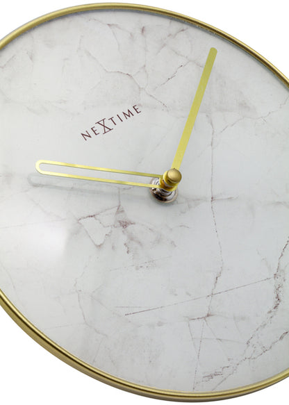 Nextime Ne-5222Wi - Tafelklok - Ø 20 Cm - Glas / Metaal - Wit - 'Marble'