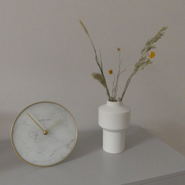 Nextime Ne-5222Wi - Tafelklok - Ø 20 Cm - Glas / Metaal - Wit - 'Marble'
