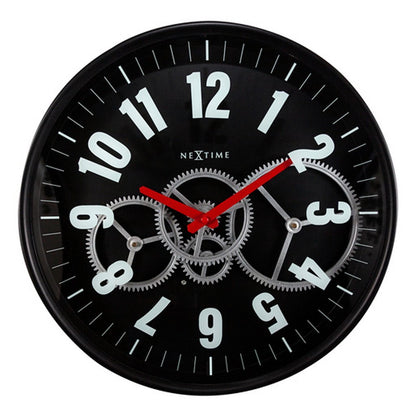 Nextime Ne-3259Zw Moderne Gear Wandklok 36 Cm Zwart/Wit