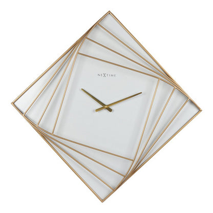 Nextime Ne-3268 Turning Square Wandklok Groot 85 Cm Goud/Wit/Metaal