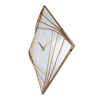 Nextime Ne-3268 Turning Square Wandklok Groot 85 Cm Goud/Wit/Metaal