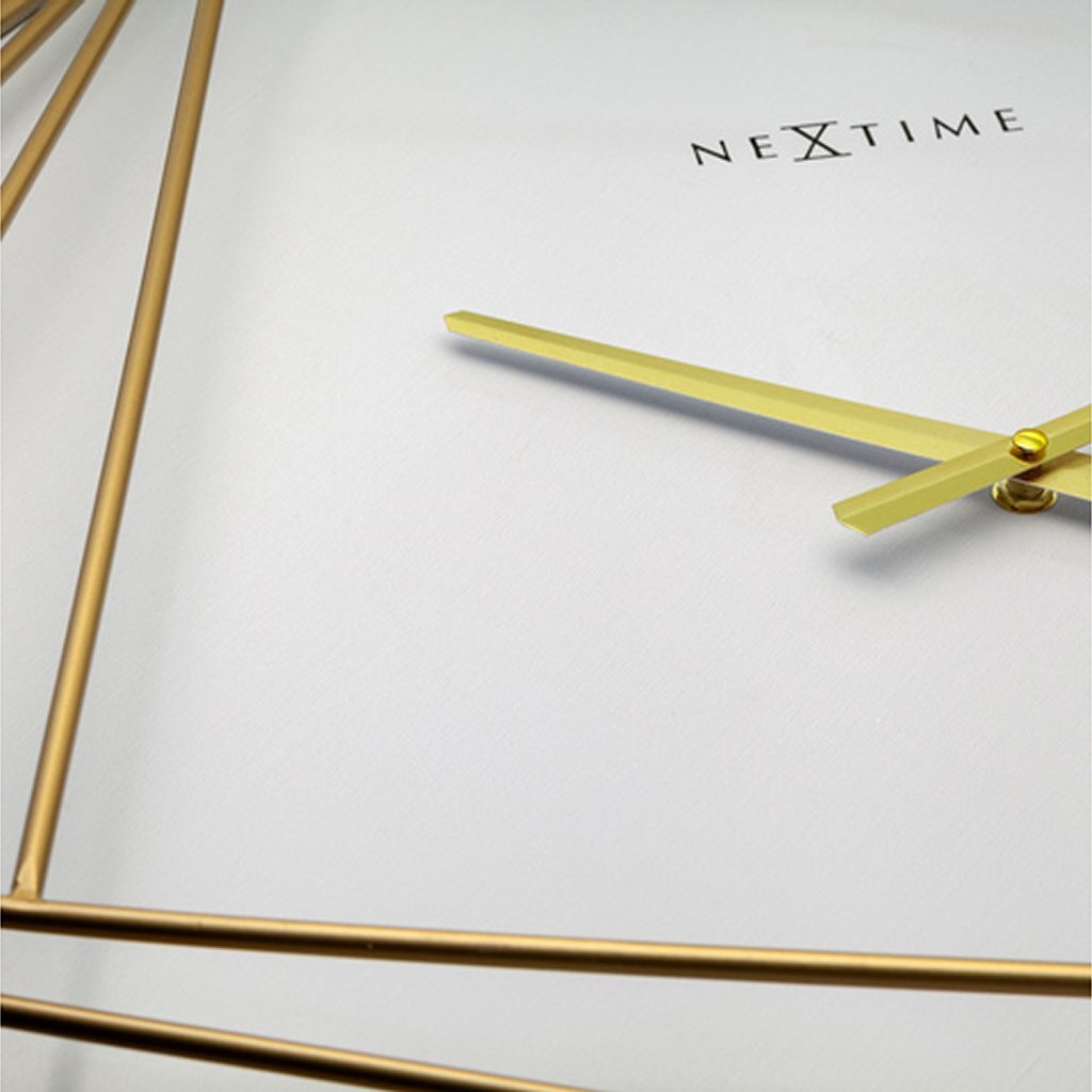 Nextime Ne-3268 Turning Square Wandklok Groot 85 Cm Goud/Wit/Metaal