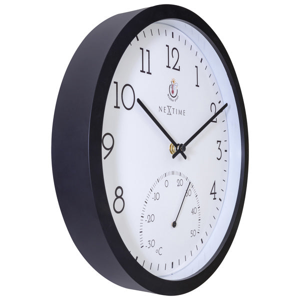 Nextime Ne-4313 Marigold Buitenklok Met Temperatuur Aanduiding 30.5 Cm Zwart/Wit