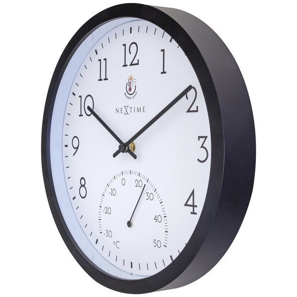 Nextime Ne-4313 Marigold Buitenklok Met Temperatuur Aanduiding 30.5 Cm Zwart/Wit