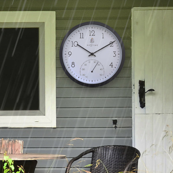 Nextime Ne-4313 Marigold Buitenklok Met Temperatuur Aanduiding 30.5 Cm Zwart/Wit