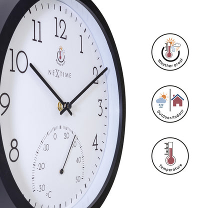 Nextime Ne-4313 Marigold Buitenklok Met Temperatuur Aanduiding 30.5 Cm Zwart/Wit