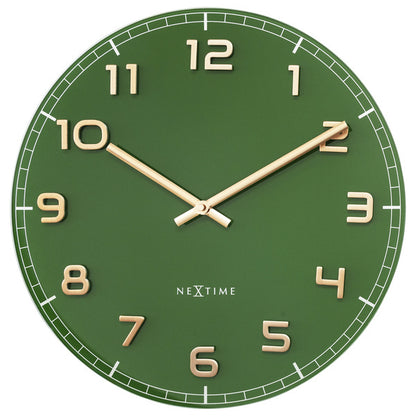 Nextime Ne-3314Gc Wandklok Dia 40Cm Groen Glas/Aluminium Classy Medium