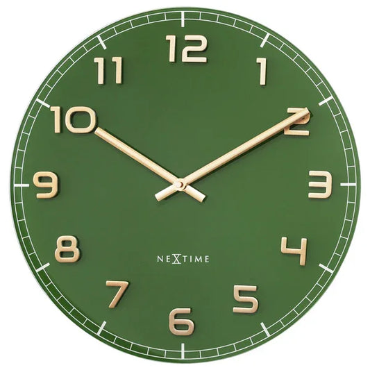Nextime Ne-3314Gc Wandklok Dia 40Cm Groen Glas/Aluminium Classy Medium