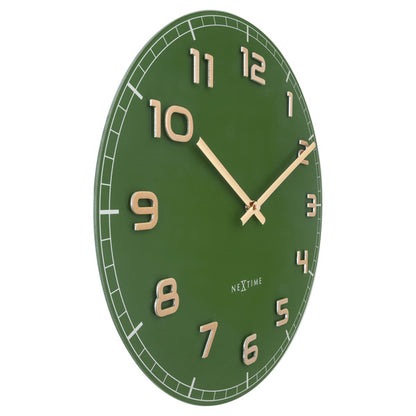 Nextime Ne-3314Gc Wandklok Dia 40Cm Groen Glas/Aluminium Classy Medium