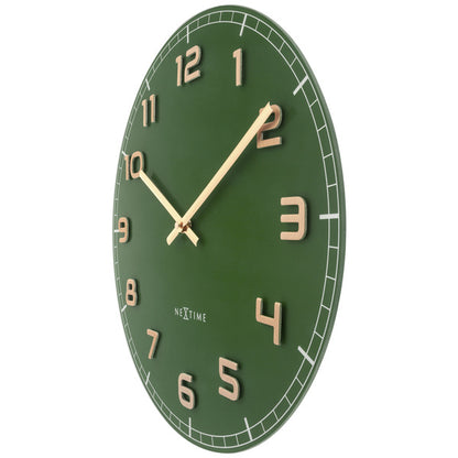 Nextime Ne-3314Gc Wandklok Dia 40Cm Groen Glas/Aluminium Classy Medium