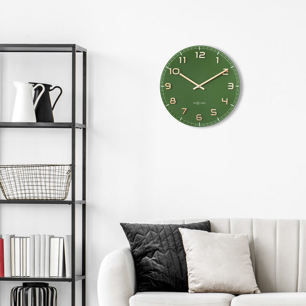 Nextime Ne-3314Gc Wandklok Dia 40Cm Groen Glas/Aluminium Classy Medium