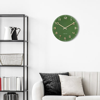 Nextime Ne-3314Gc Wandklok Dia 40Cm Groen Glas/Aluminium Classy Medium