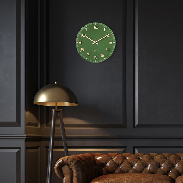 Nextime Ne-3314Gc Wandklok Dia 40Cm Groen Glas/Aluminium Classy Medium