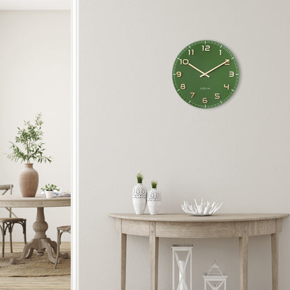 Nextime Ne-3314Gc Wandklok Dia 40Cm Groen Glas/Aluminium Classy Medium