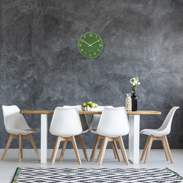 Nextime Ne-3314Gc Wandklok Dia 40Cm Groen Glas/Aluminium Classy Medium