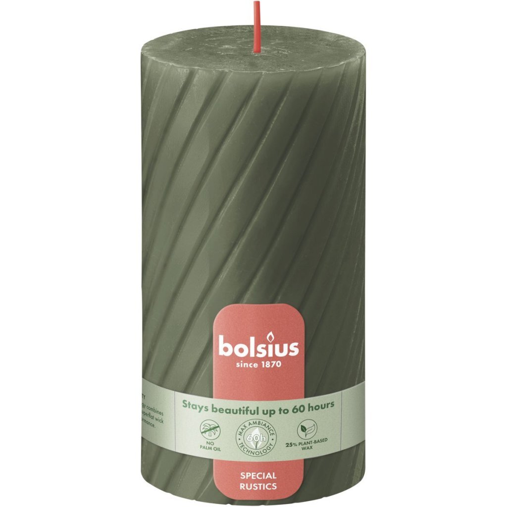 Bolsius Rustiek Twist Stompkaars 13X6.8 Cm Fresh Olive