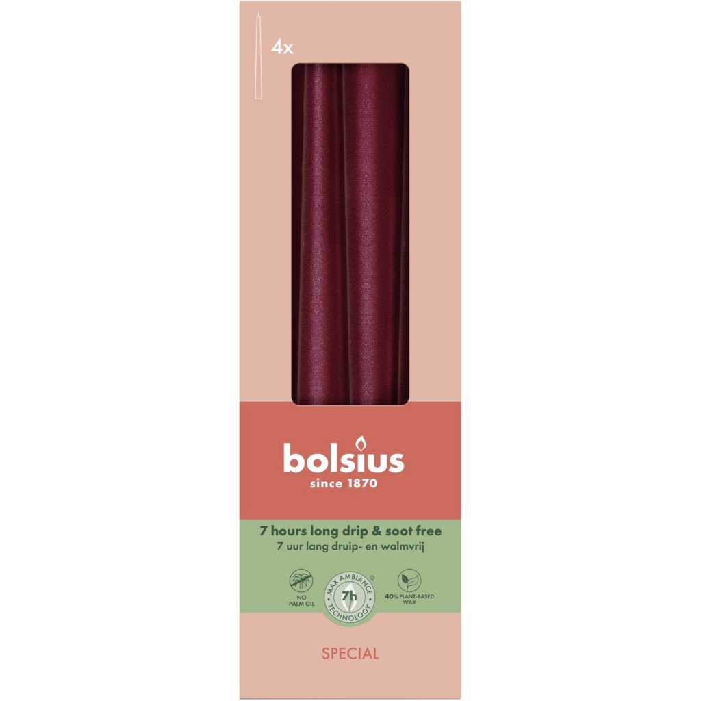 Bolsius Gotische Kaarsen 24.5 Cm 4 Stuks Metallic Rood