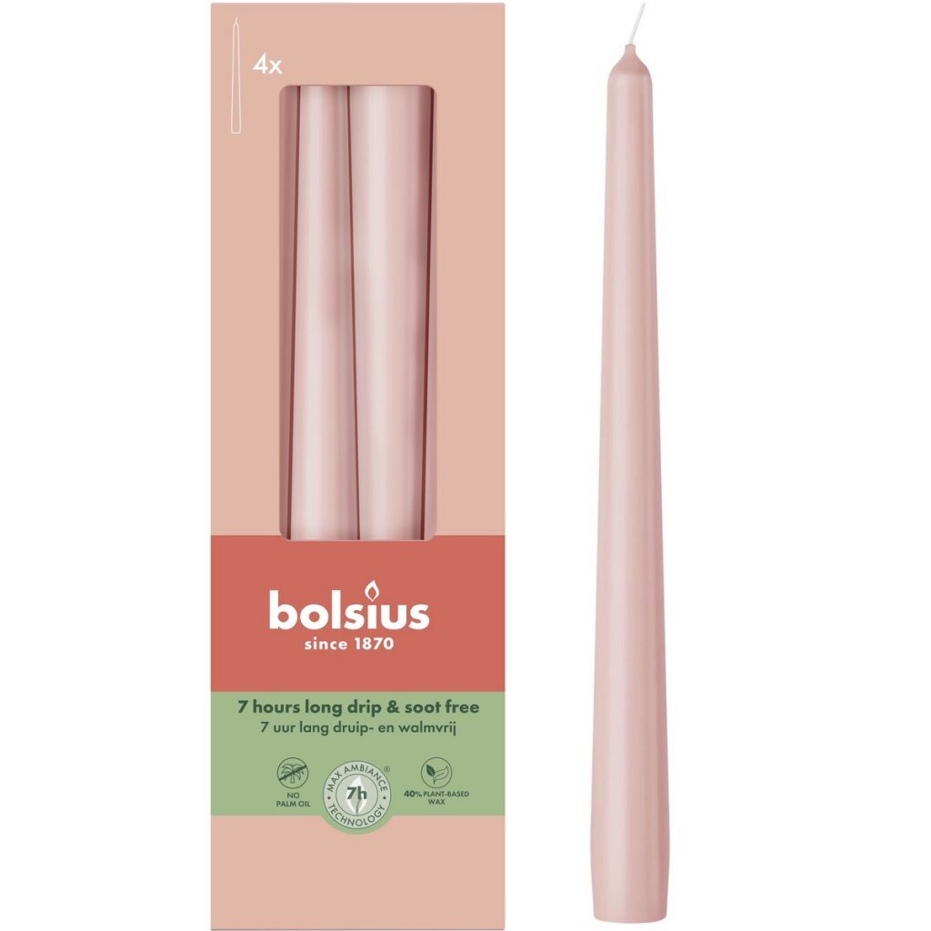 Bolsius Gotische Kaarsen 24.5 Cm 4 Stuks Misty Pink