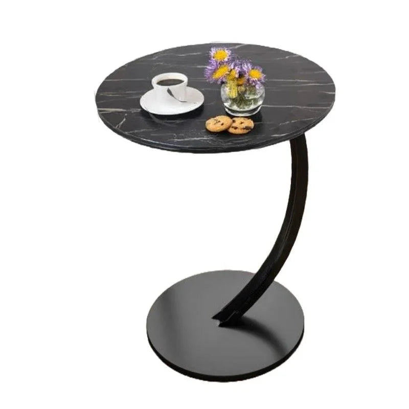 Ceruzo Bijzettafel - Zwart Gemarmerd Blad - Rond 40 Cm - Hoog 60 Cm