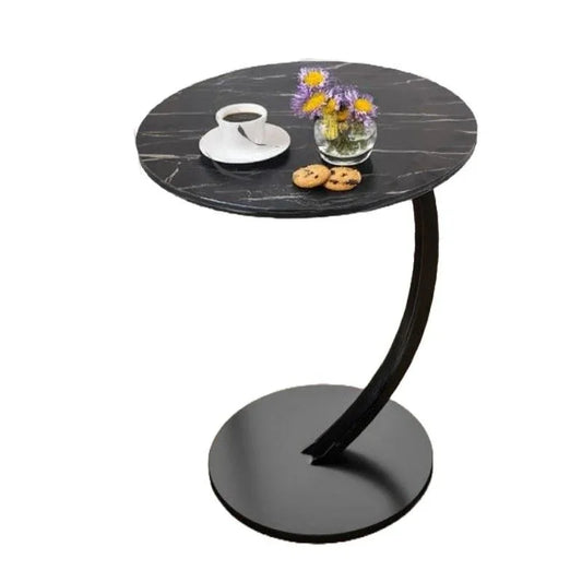 Ceruzo Bijzettafel - Zwart Gemarmerd Blad - Rond 40 Cm - Hoog 60 Cm