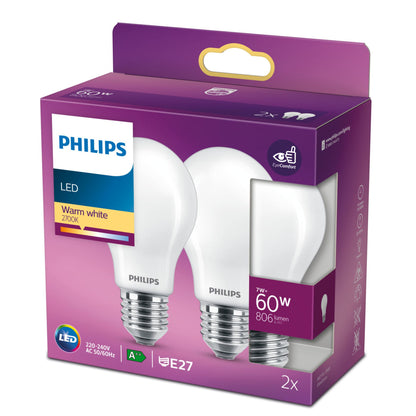 Philips Led Classic Lamp 60W E27 Warm Wit 2 Stuks