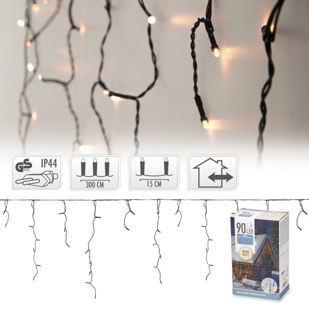 Overige Merken Ijspegel Led Verlichting Snoer 90 Led'S 300 Cm Warm Wit Zwart