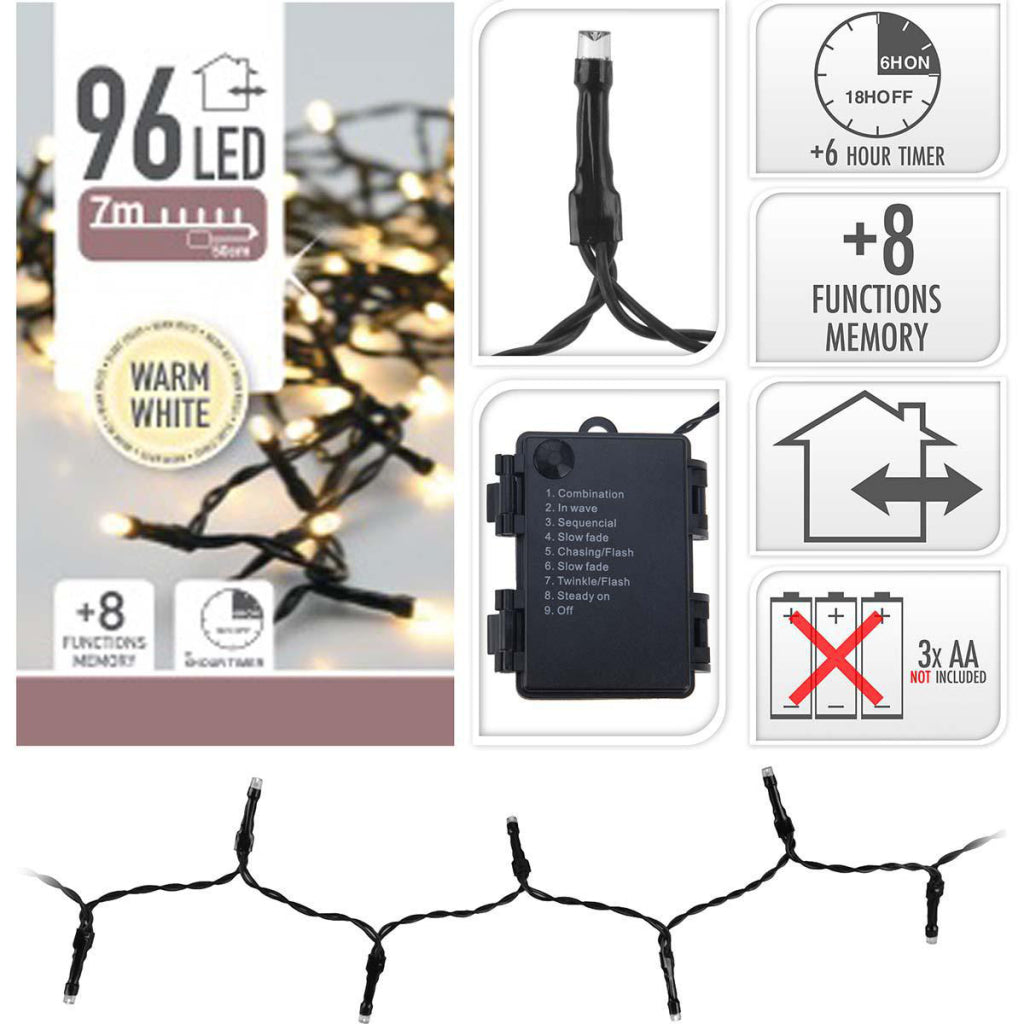 S.i.a. Batterij Kerstverlichting 7M 96 Led'S Ip44 + Timer