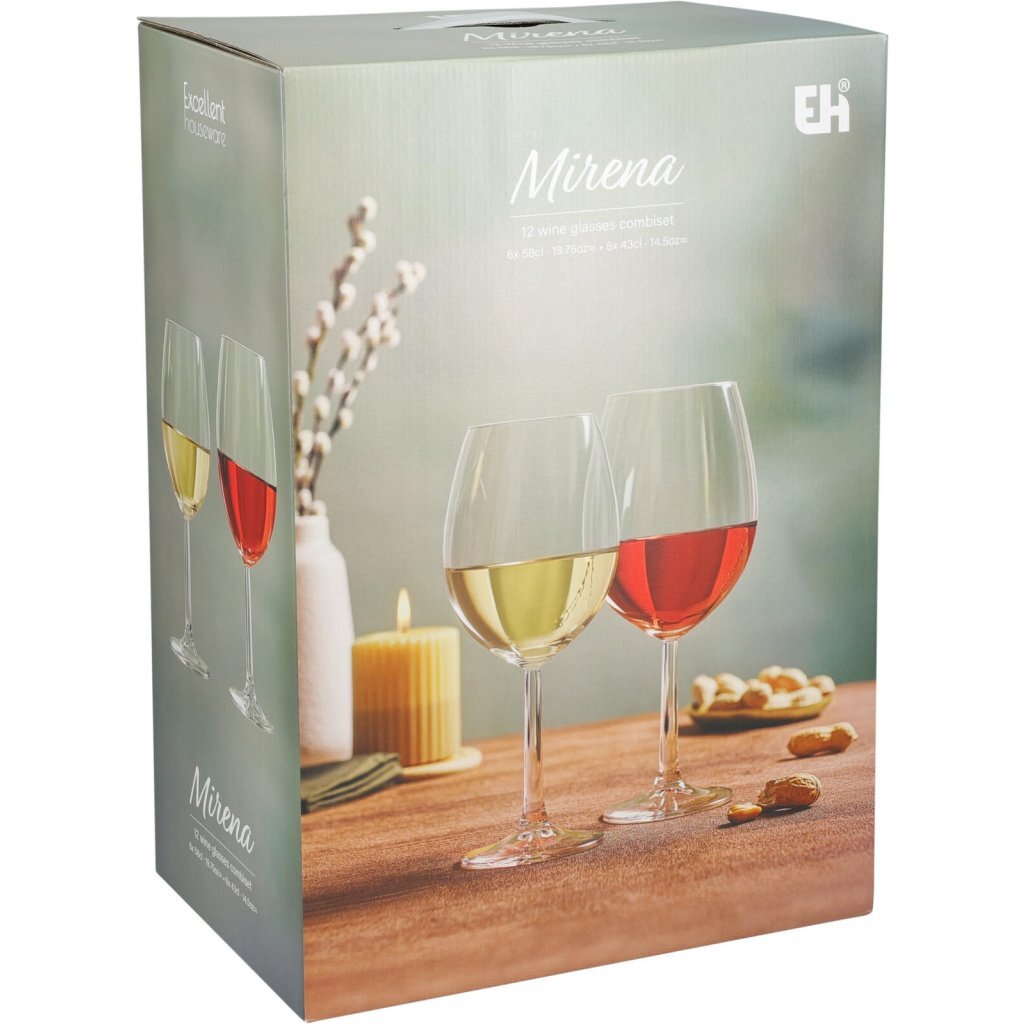 Excellent Houseware Mirena Wijnglazen 12 Stuks Transparant