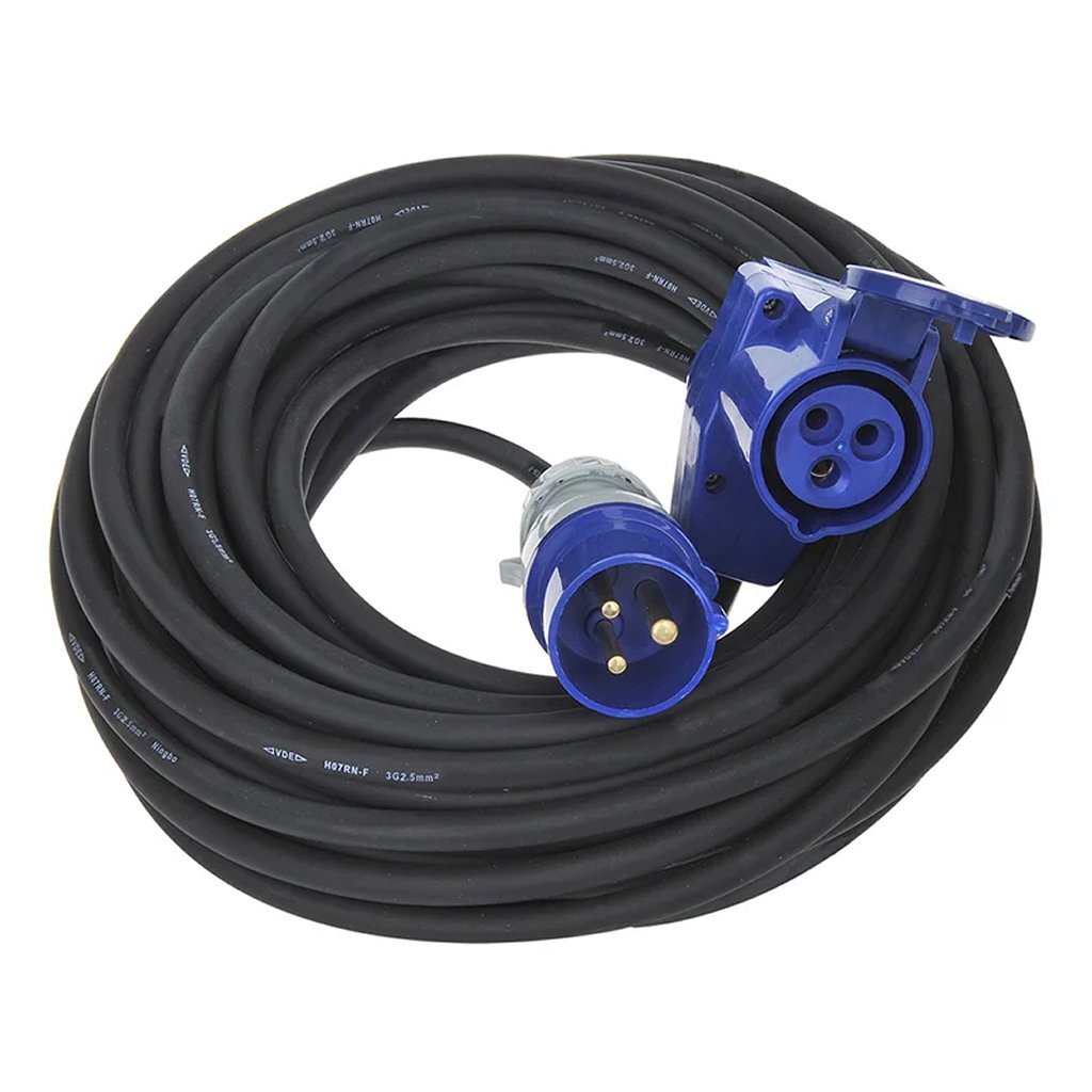 Proplus Cee Verlengkabel 20 M Met Haakse Contrastekker + Schuko Stopcontact 3X2,5 Mm&Sup2; Zwart/Blauw
