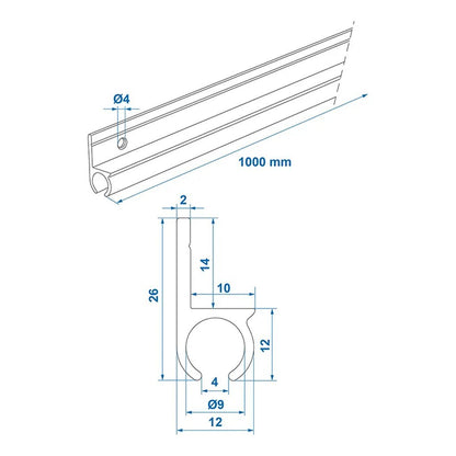 Proplus Tentrail 180&Deg; 100X2.6 Cm Voor &Oslash;7-&Oslash;9 Mm Kederpees Aluminium