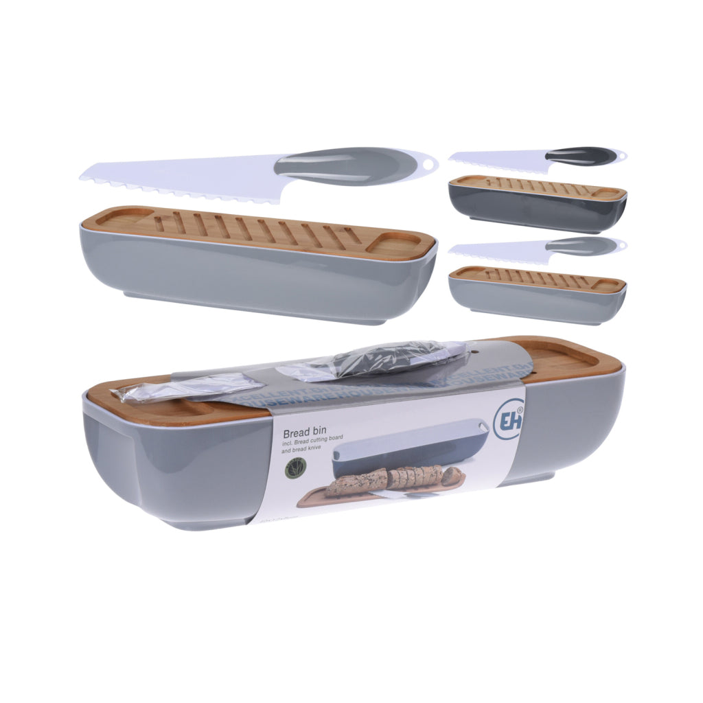 Excellent Houseware Broodtrommel + Houten Snijplank En Mes Assorti