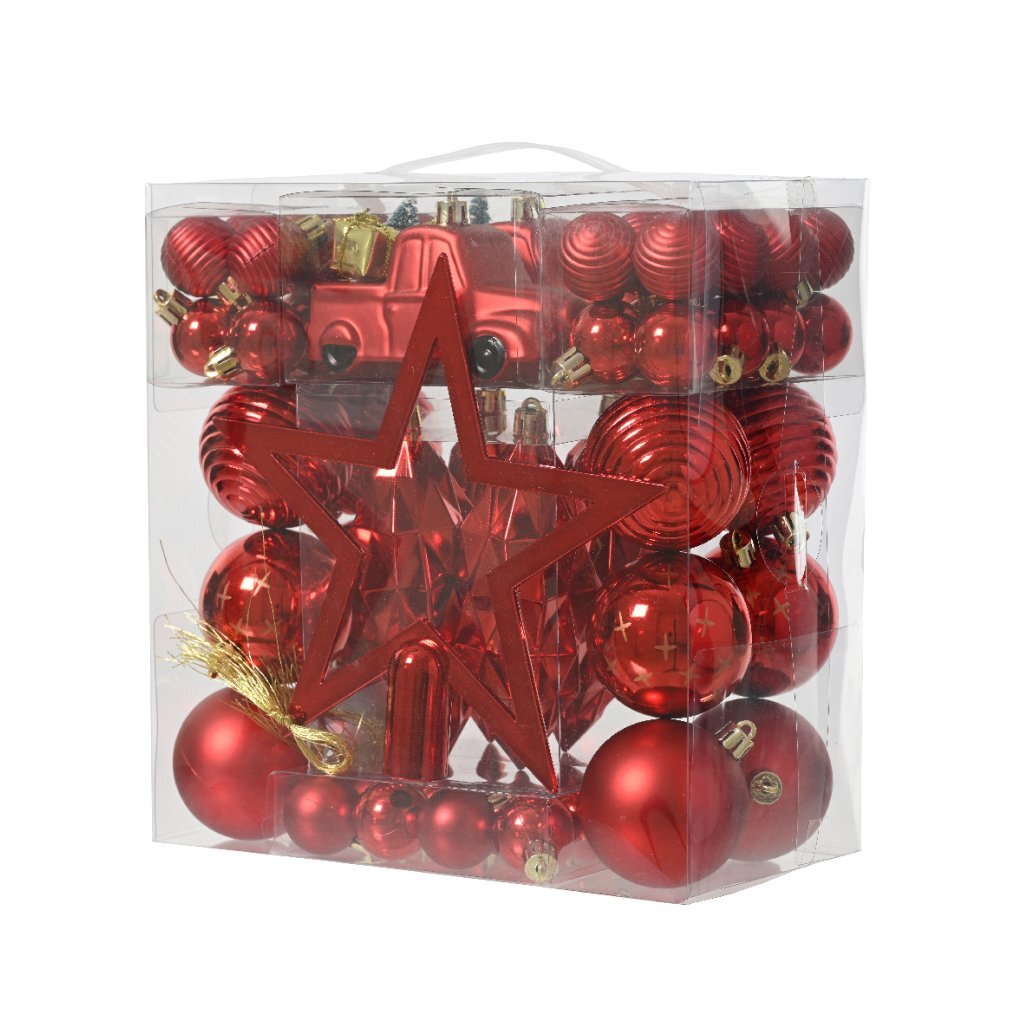 Decoris Kerstboom Decoratie 67-Delig Rood