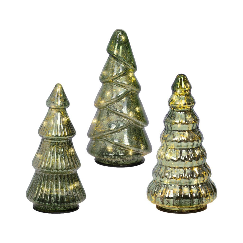 Overige Merken Glazen Micro Led Bomen Set Groen