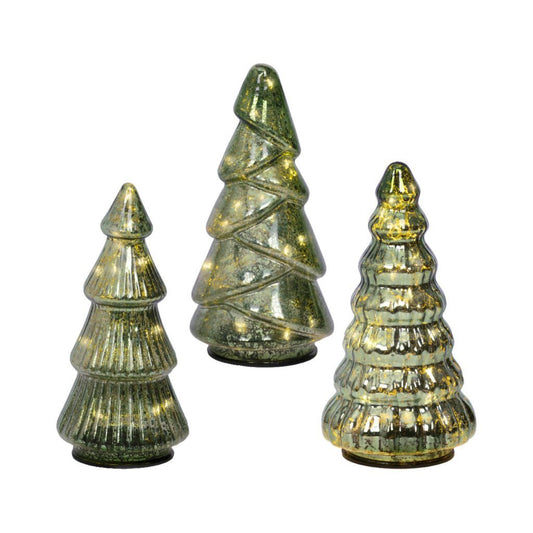 Overige Merken Glazen Micro Led Bomen Set Groen