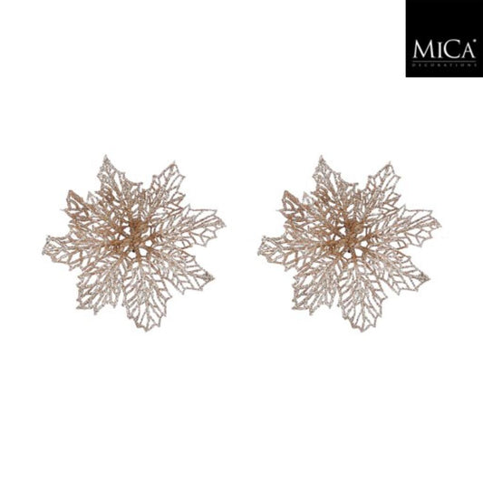 Mica Decorations Clip Poinsettia 3X13.5 Cm 2 Stuks Champagne