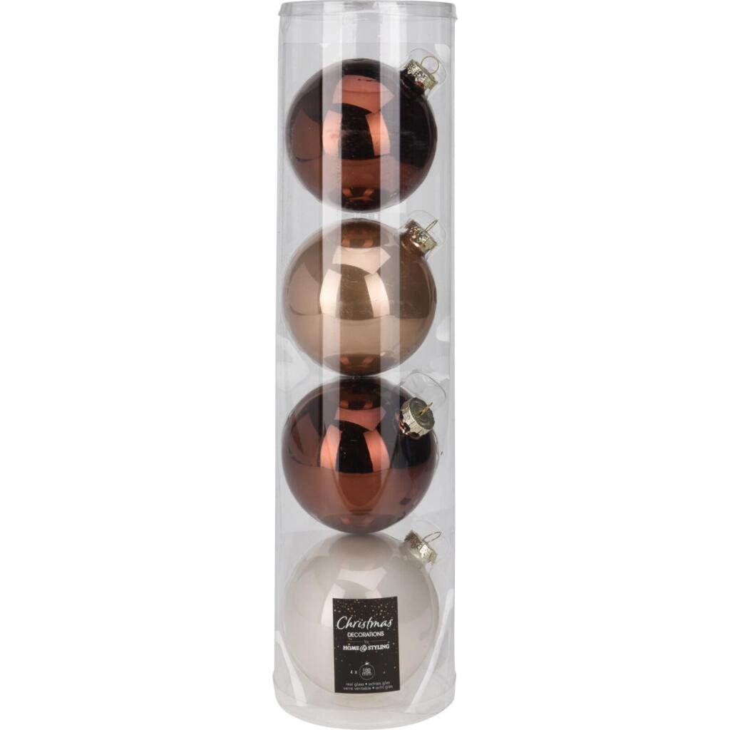 Overige Merken Kerstballen 10 Cm 4 Stuks Bruin/Wit