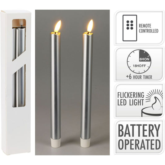 Overige Merken Led Dinerkaarsen 25 Cm Warm Wit Zilver 2 Stuks