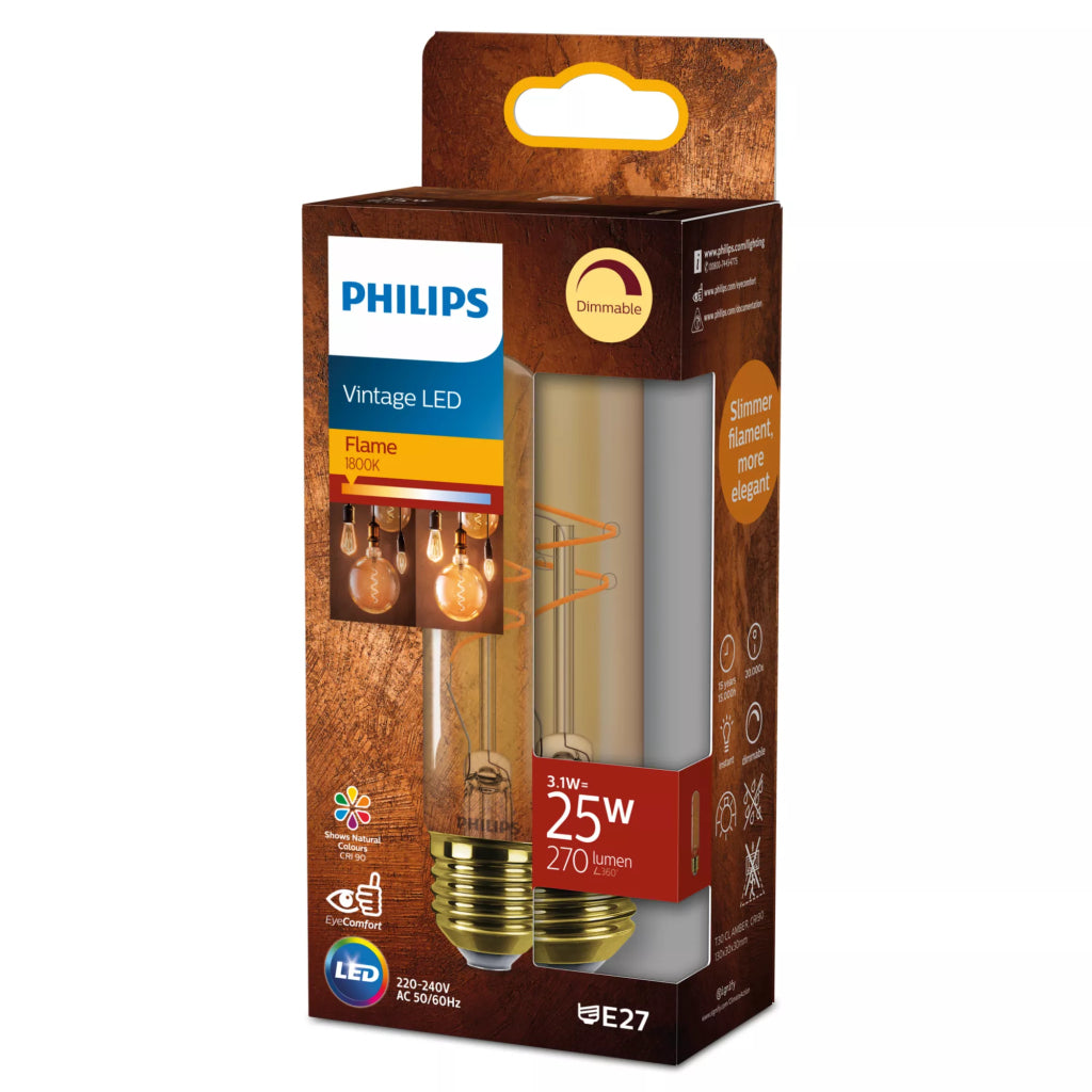 Philips Led Filamentlamp 25W T30 E27 Flame Licht Amberkleurig