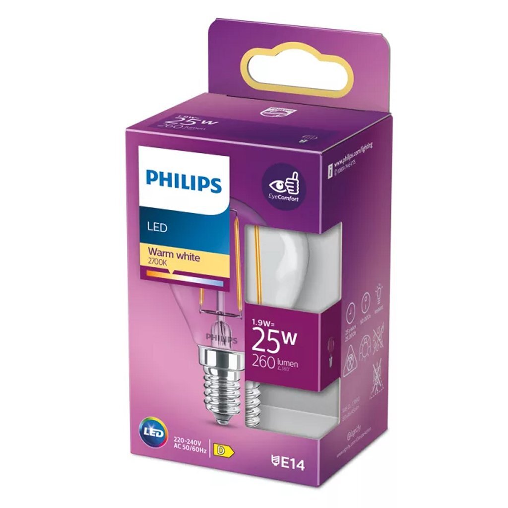 Philips Led Filamentkogellamp 25W P45 E14 Warm Wit Licht Transparant