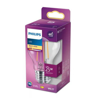 Philips Led Filamentlamp 25W A60 E27 Warm Wit Licht Transparant