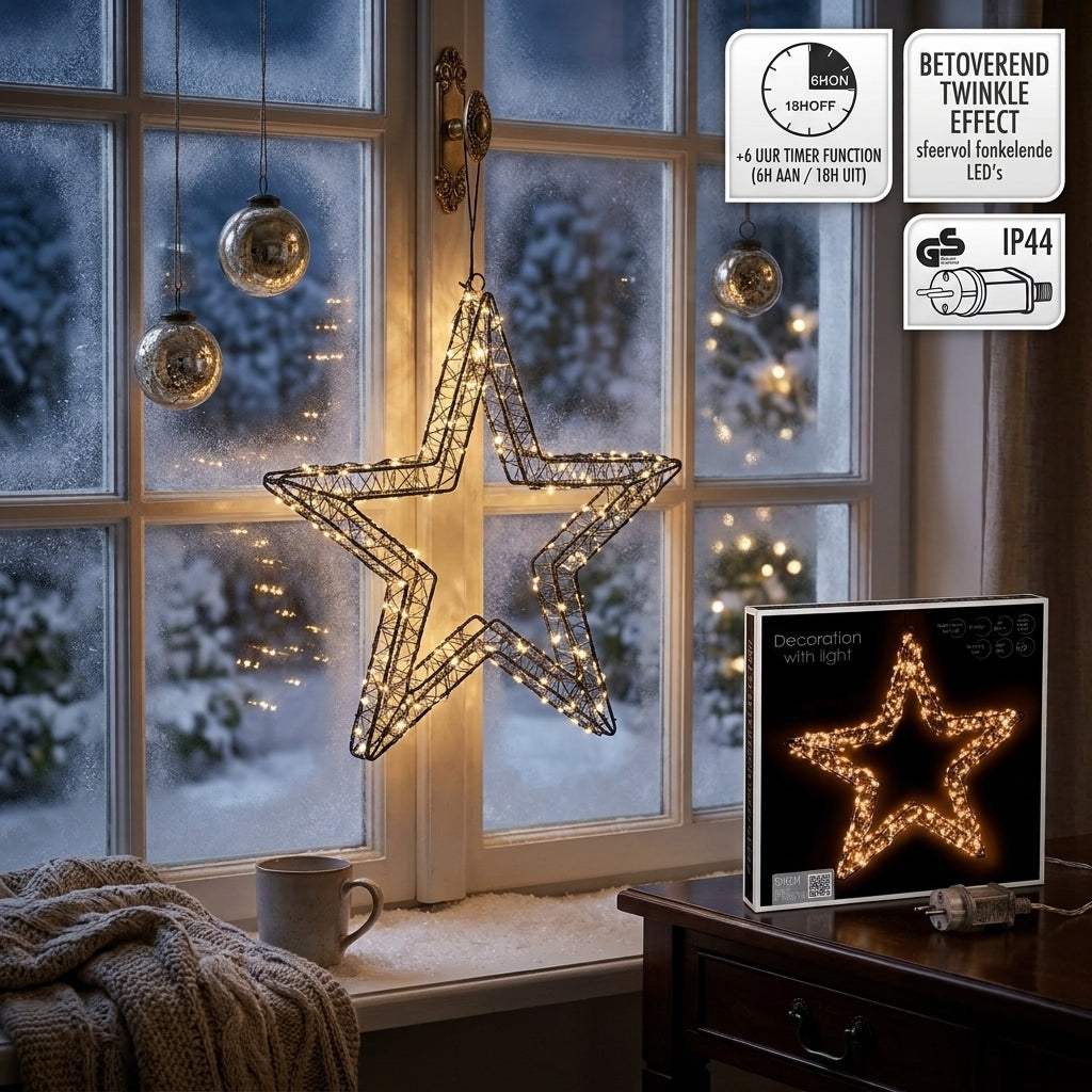 Excellent Houseware Stralende Kerstster Met Led Verlichting Ip44 Met Timer &Amp; Twinkle Effect 76Cm