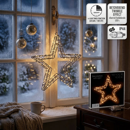 Excellent Houseware Stralende Kerstster Met Led Verlichting Ip44 Met Timer &Amp; Twinkle Effect 76Cm