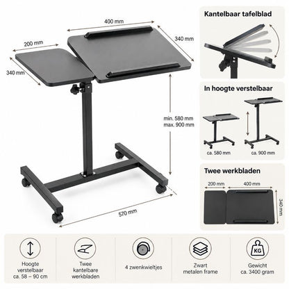 Ceruzo Laptoptafel - Hoogte En Hoek Verstelbaar - 60X40X90 Cm