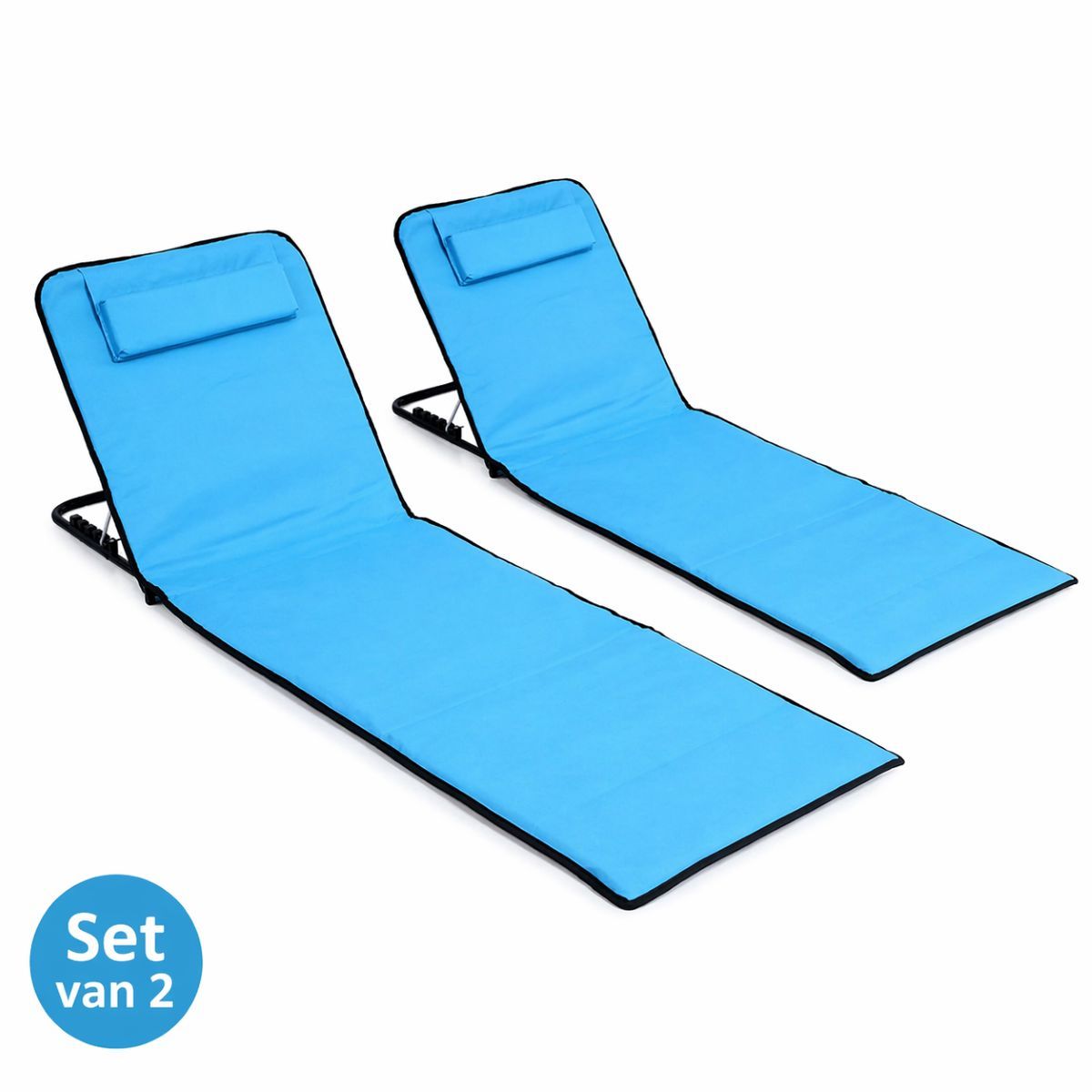 Ceruzo Strandmat - 2 Stuks - Lichtblauw- 145X47X40 Cm