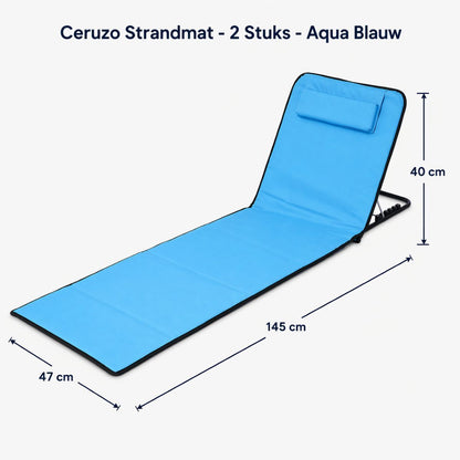 Ceruzo Strandmat - 2 Stuks - Lichtblauw- 145X47X40 Cm