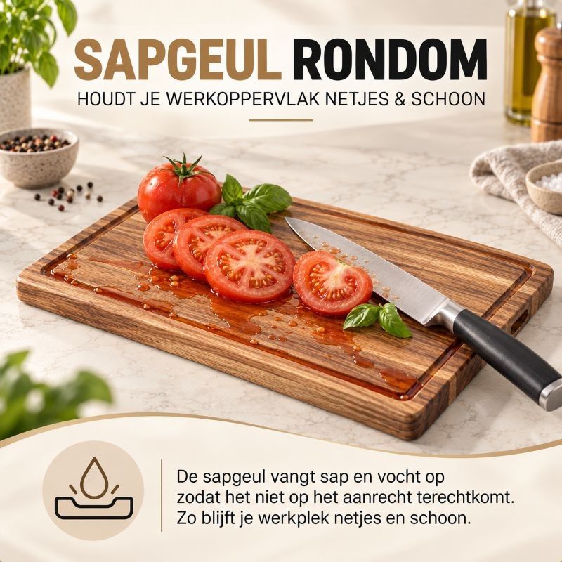 Ceruzo Acacia Houten Snijplank 38X25X2.5 Cm - Met Sapgroef En Handvaten