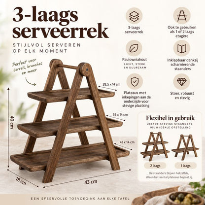 Ceruzo Serveerrek Hout - 3 Laags - 40 Cm