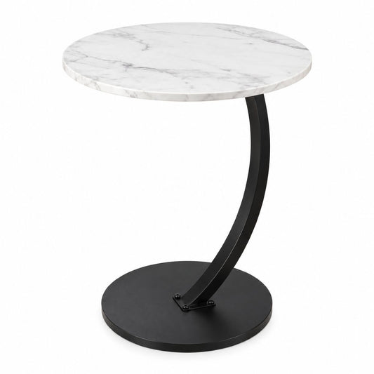 Ceruzo Bijzettafel - Wit Gemarmerd Blad - Rond 40 Cm - Hoog 60 Cm