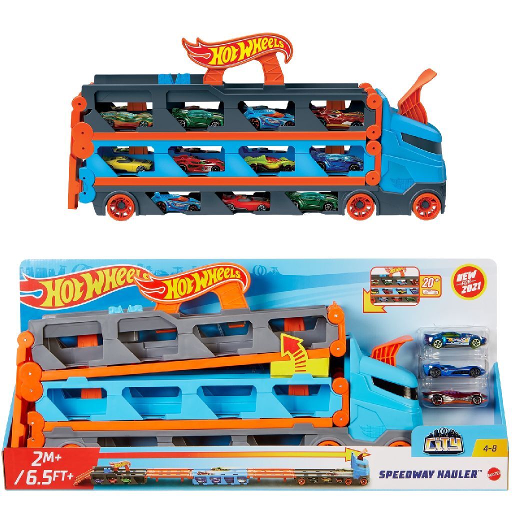 Mattel Hot Wheels Speedway Hauler + 3 Auto's